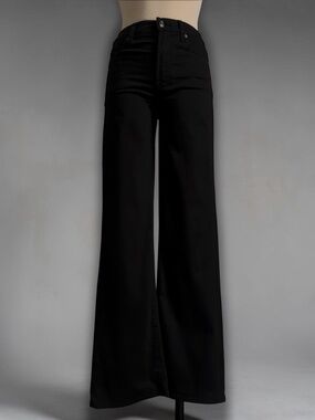NWT 7 For All Mankind Alexa High Waist Straight Leg Pants Sateen Black